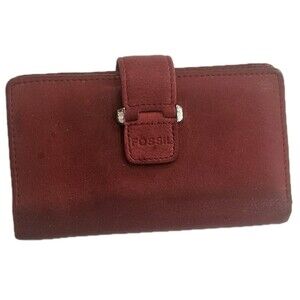 Fossil Leather Wallet Women Trifold With Checkbook